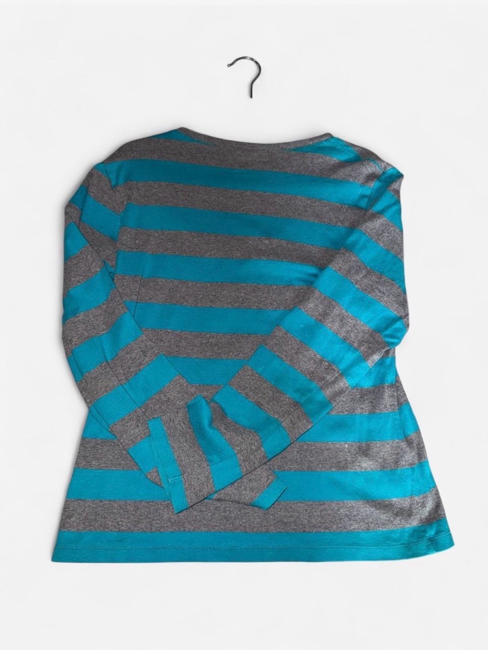 Tommy Hilfiger Teal and Gray Striped V-Neck Long Sleeve Top - Picture 3 of 3
